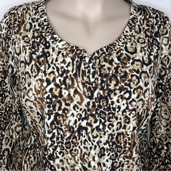 2x Merona Leopard Print Blouse Long Sleeve Button Down Front Plus - Picture 3 of 9
